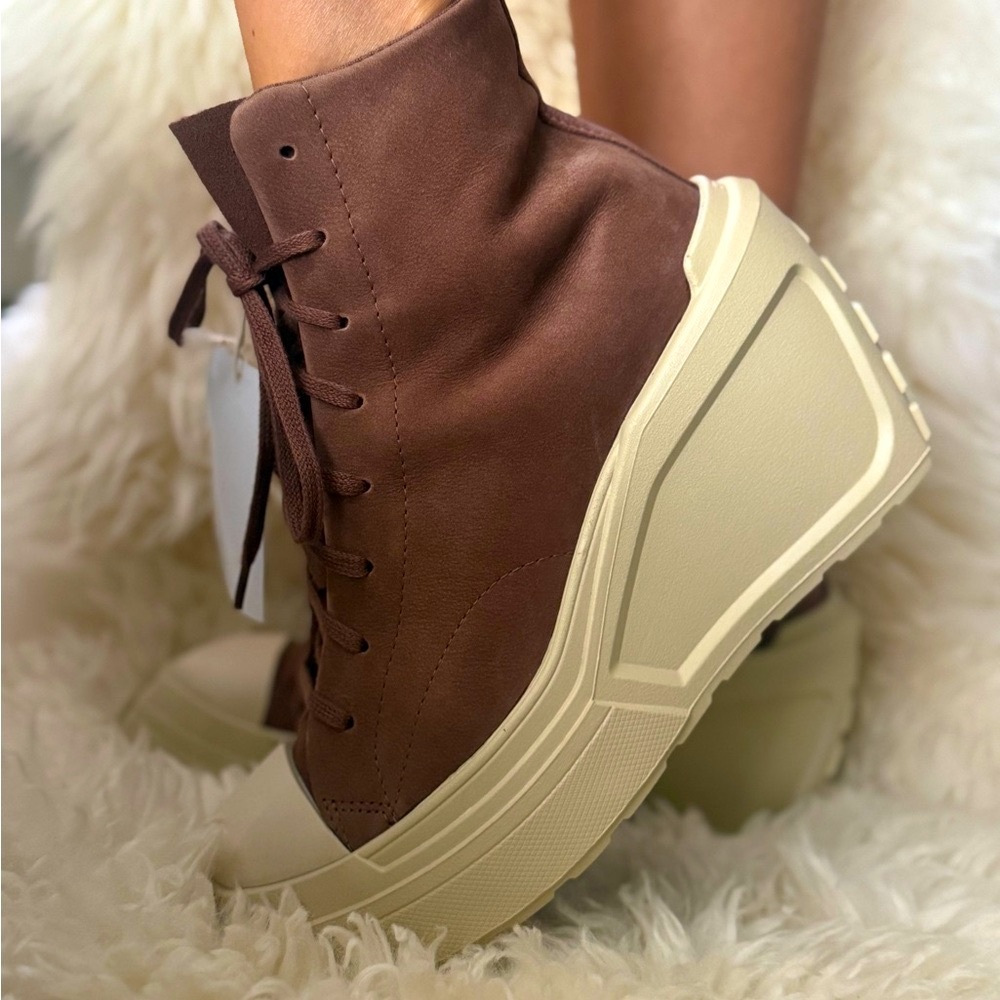 Converse leather platform sneakers Brown Lace Up Wedge Booties stylish shoes